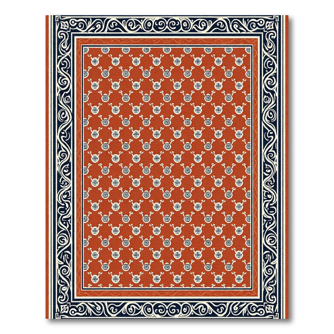 Terracotta White Round Emblem Border Rug