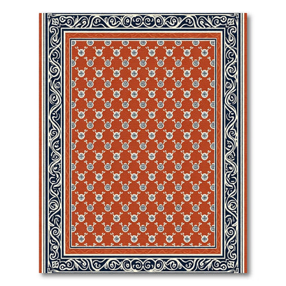 Terracotta White Round Emblem Border Rug