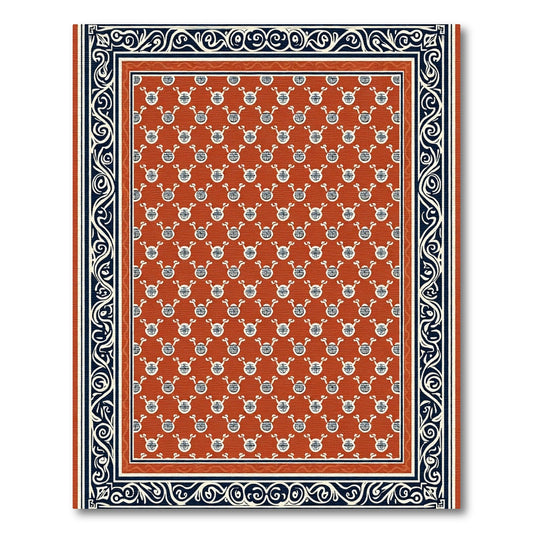 Terracotta White Round Emblem Border Rug