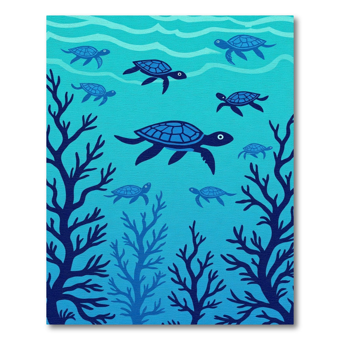 Ocean Blue Turtle Coral Scene Rug