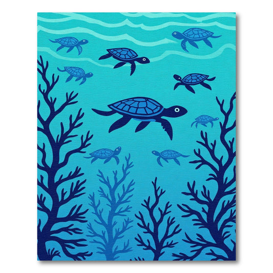 Ocean Blue Turtle Coral Scene Rug