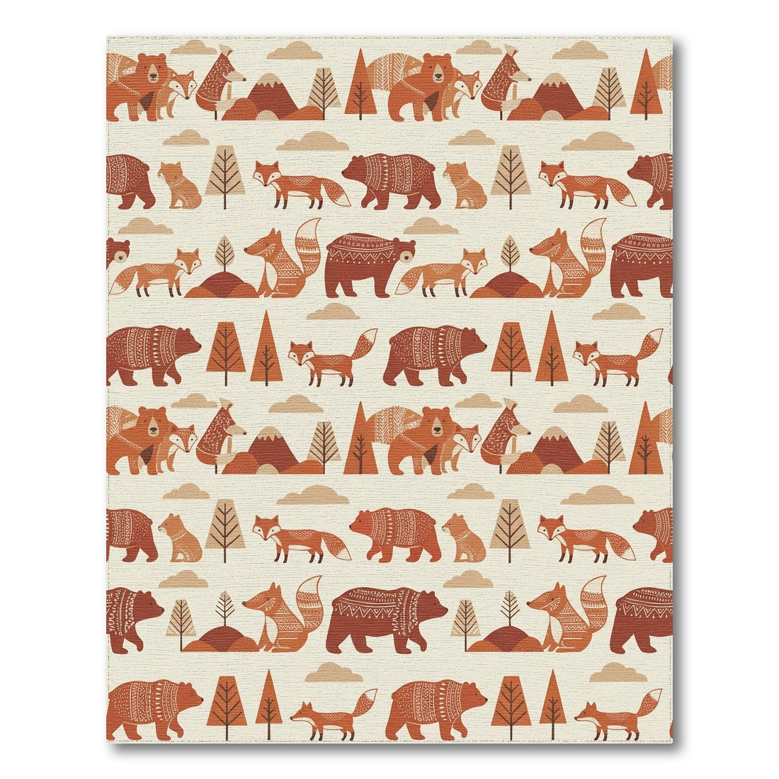 Whimsical Rust Fox Bear Forest Rug