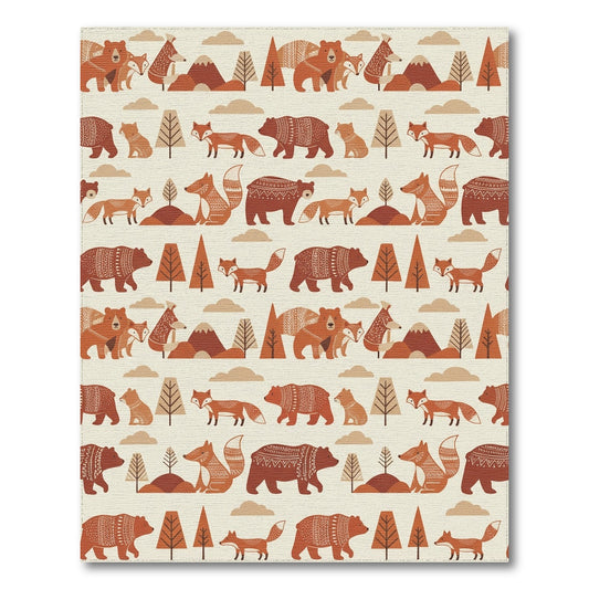Whimsical Rust Fox Bear Forest Rug