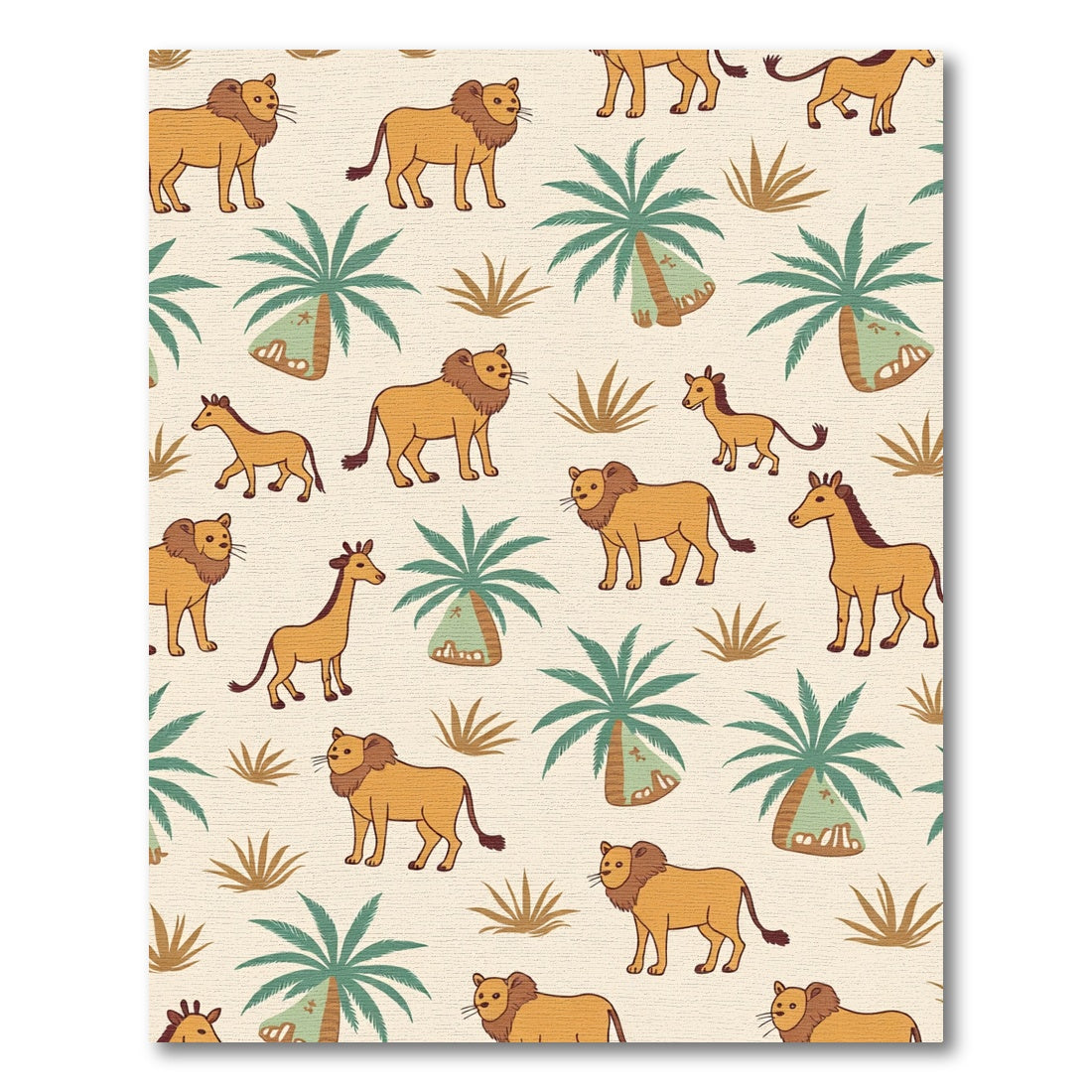 Safari Animals Palm Trees Brown Green Rug
