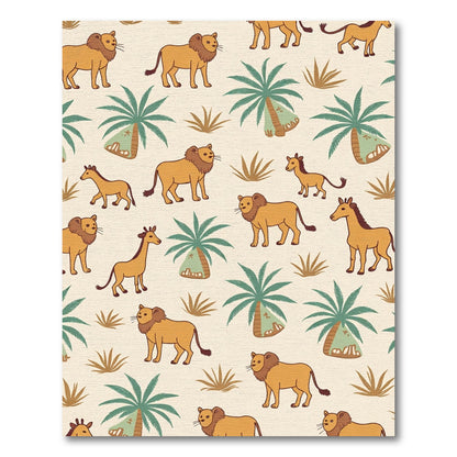 Safari Animals Palm Trees Brown Green Rug
