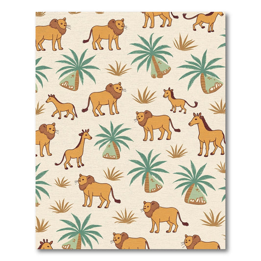 Safari Animals Palm Trees Brown Green Rug