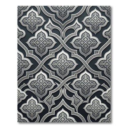 Elegant Silver Damask Interlocking Scroll Rug