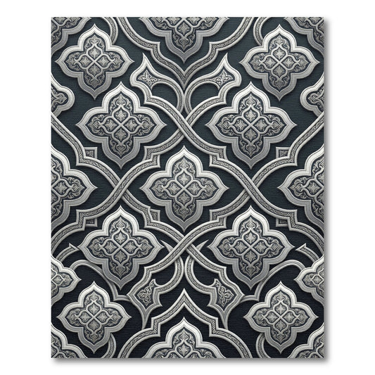 Elegant Silver Damask Interlocking Scroll Rug