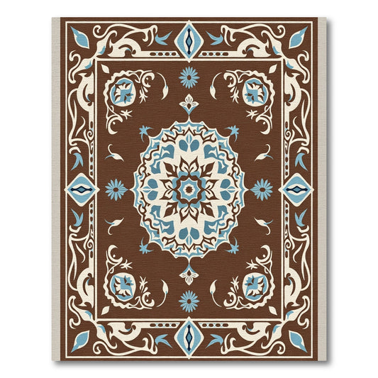 Brown Blue Ivory Medallion Floral Border Rug