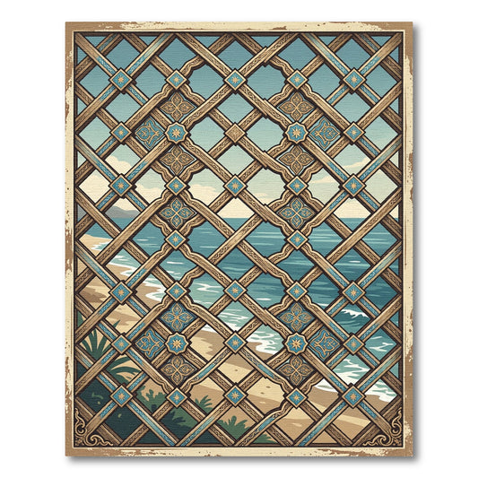 Coastal Lattice Geometric Blue Sand Rug