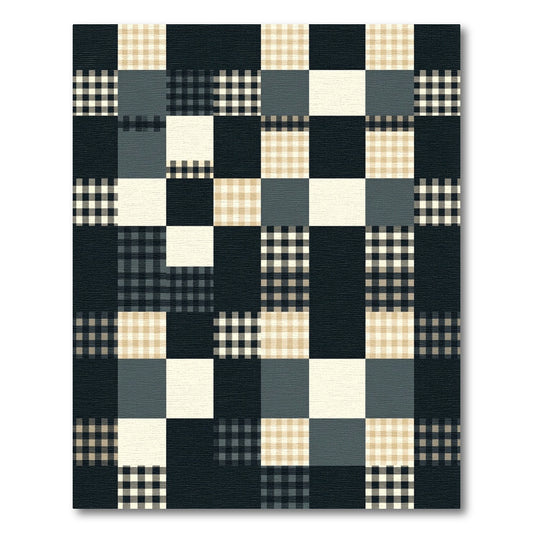 Patchwork Gingham Tan Black Plaid Squares Rug