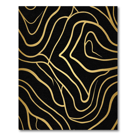 Bold Black Gold Wavy Lines Rug