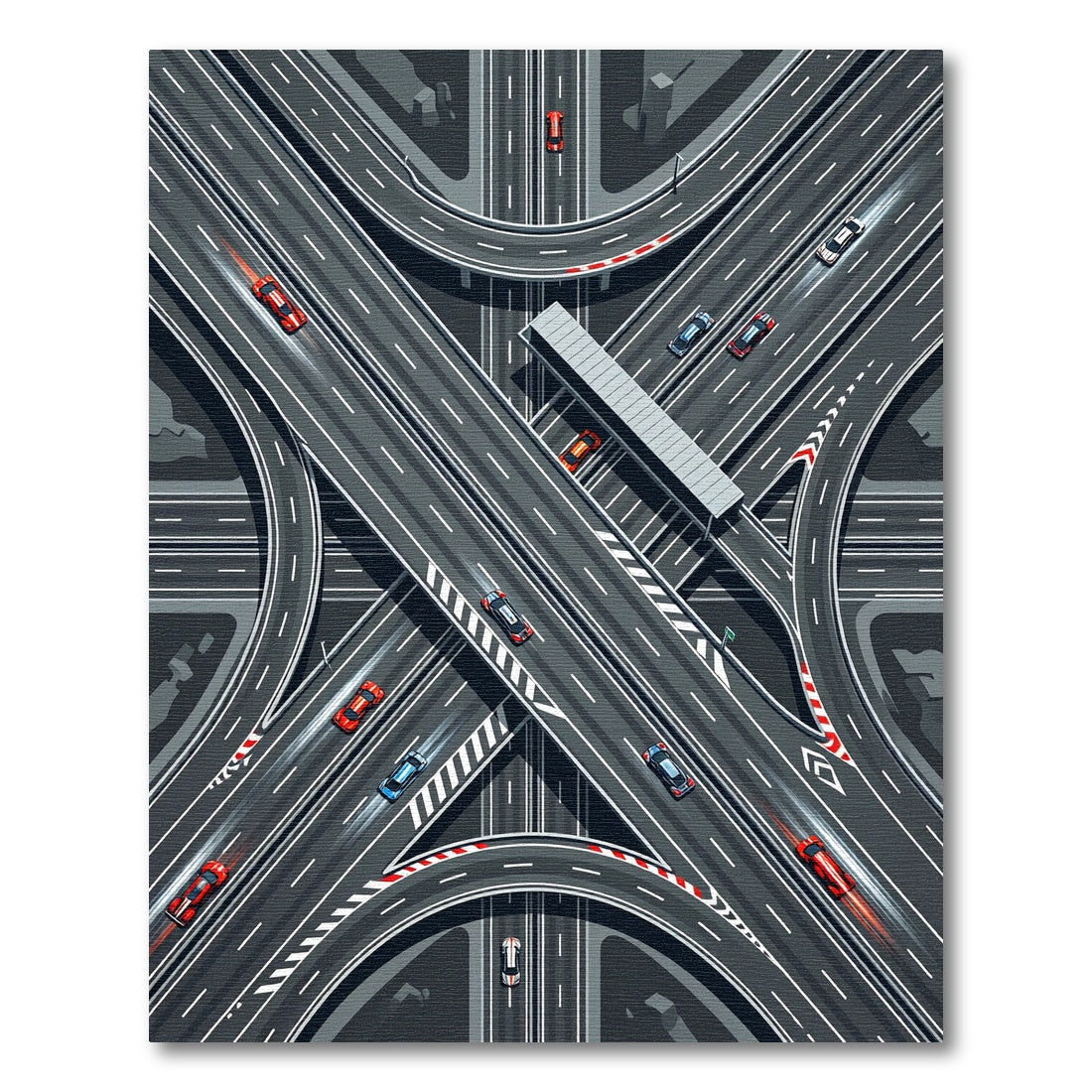 Modern Gray Highway Intersection Road Map Rug