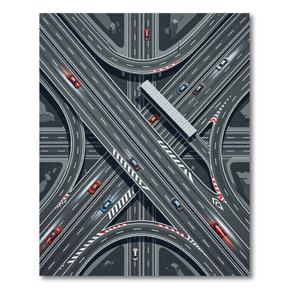 Modern Gray Highway Intersection Road Map Rug