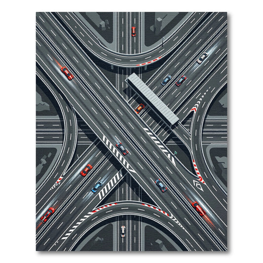 Modern Gray Highway Intersection Road Map Rug