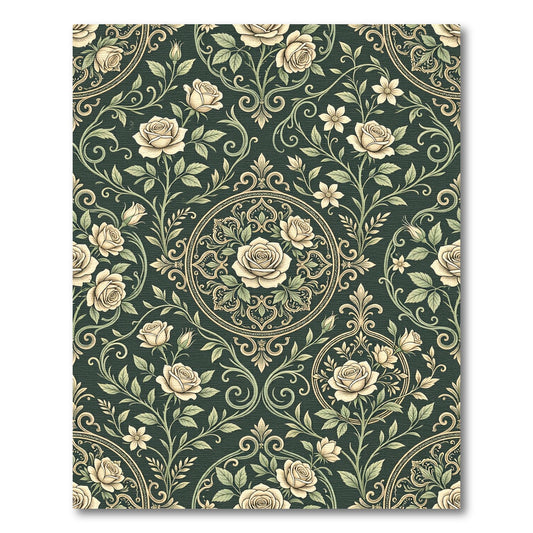 Elegant Cream Rose Dark Forest Medallion Rug