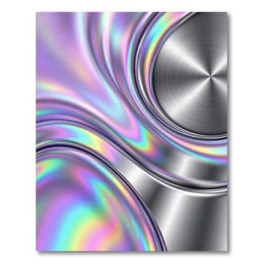 Liquid Chrome Iridescent Abstract Swirl Rug