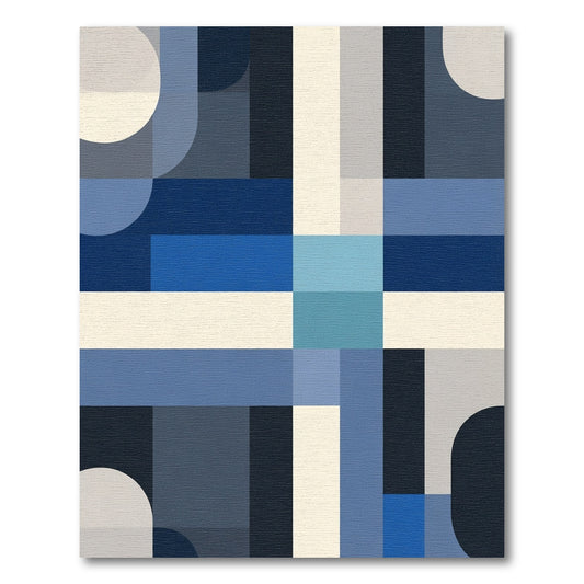 Modern Blue Geometric Color Block Rug