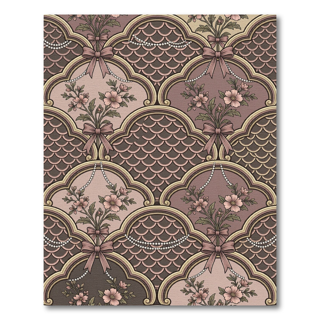 Vintage Pink Floral Archway Ribbon Rug