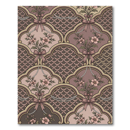 Vintage Pink Floral Archway Ribbon Rug