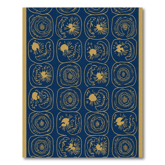 Navy Gold Floral Medallion Grid Rug