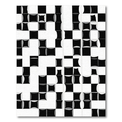 Black White Curved Square Composition Rug