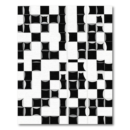 Black White Curved Square Composition Rug