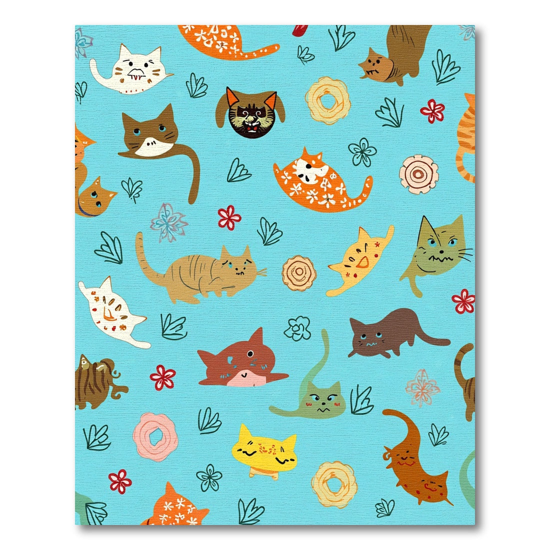 Playful Calico Cat Flower Scatter Rug