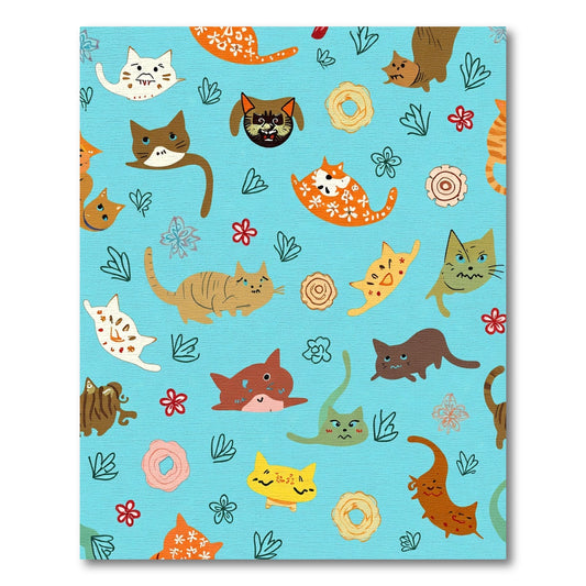 Playful Calico Cat Flower Scatter Rug