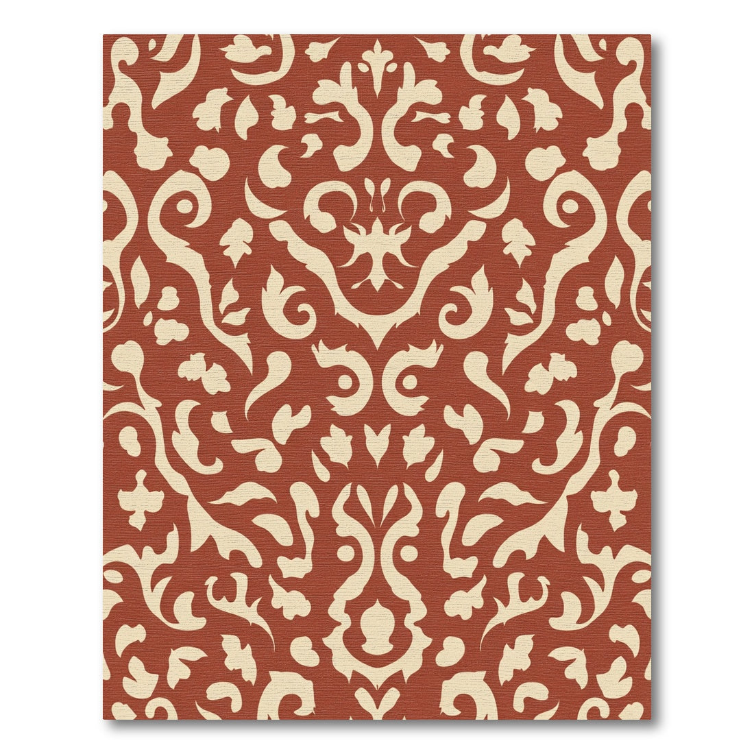Terracotta Cream Scrollwork Damask Rug