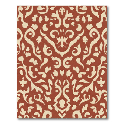 Terracotta Cream Scrollwork Damask Rug