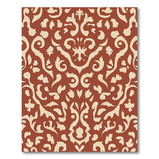 Terracotta Cream Scrollwork Damask Rug