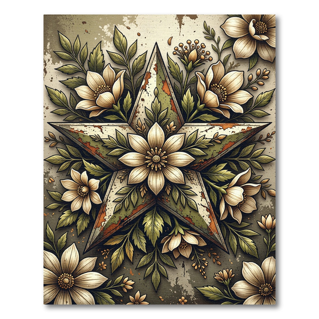 Vintage Rustic Cream Floral Star Rug