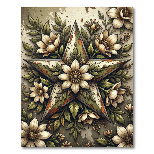 Vintage Rustic Cream Floral Star Rug