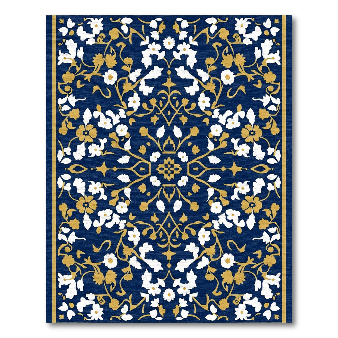 Deep Blue Golden Floral Scroll Rug