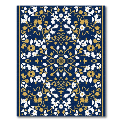 Deep Blue Golden Floral Scroll Rug