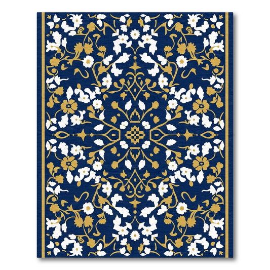 Deep Blue Golden Floral Scroll Rug