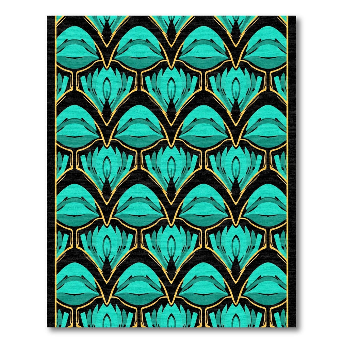 Art Deco Teal Fan Geometric Rug