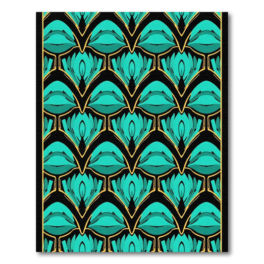 Art Deco Teal Fan Geometric Rug