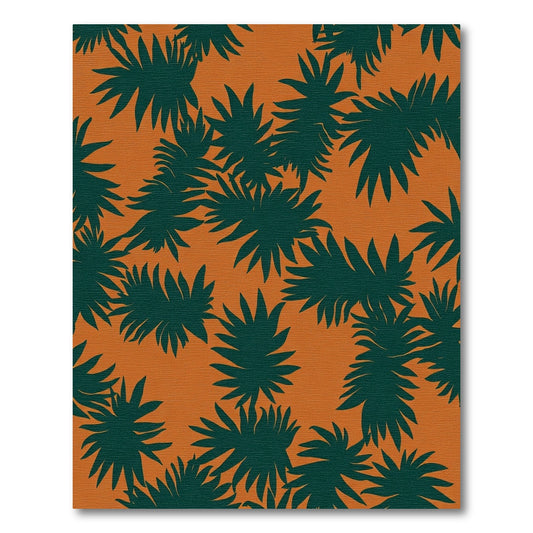 Deep Green Palm Frond Orange Rug