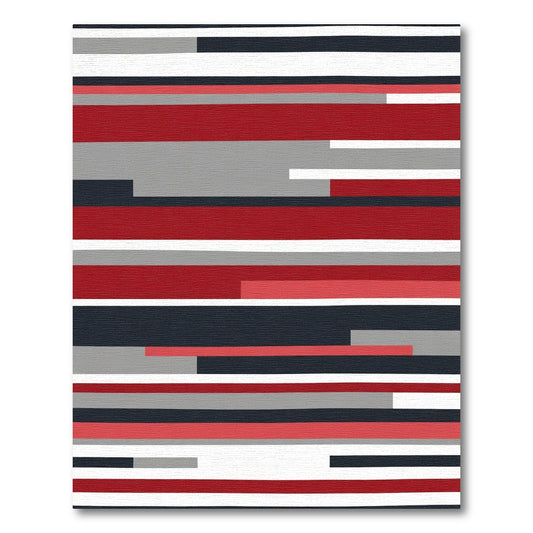Modern Red Gray Horizontal Stripe Rug