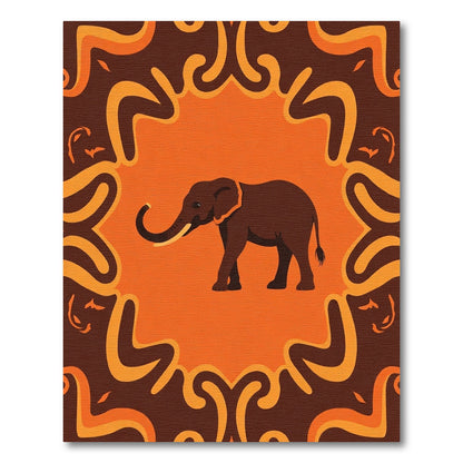 Bold Brown Elephant Orange Border Rug