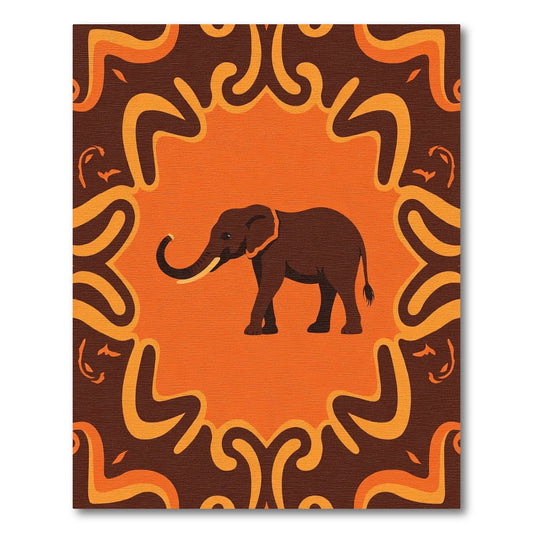 Bold Brown Elephant Orange Border Rug