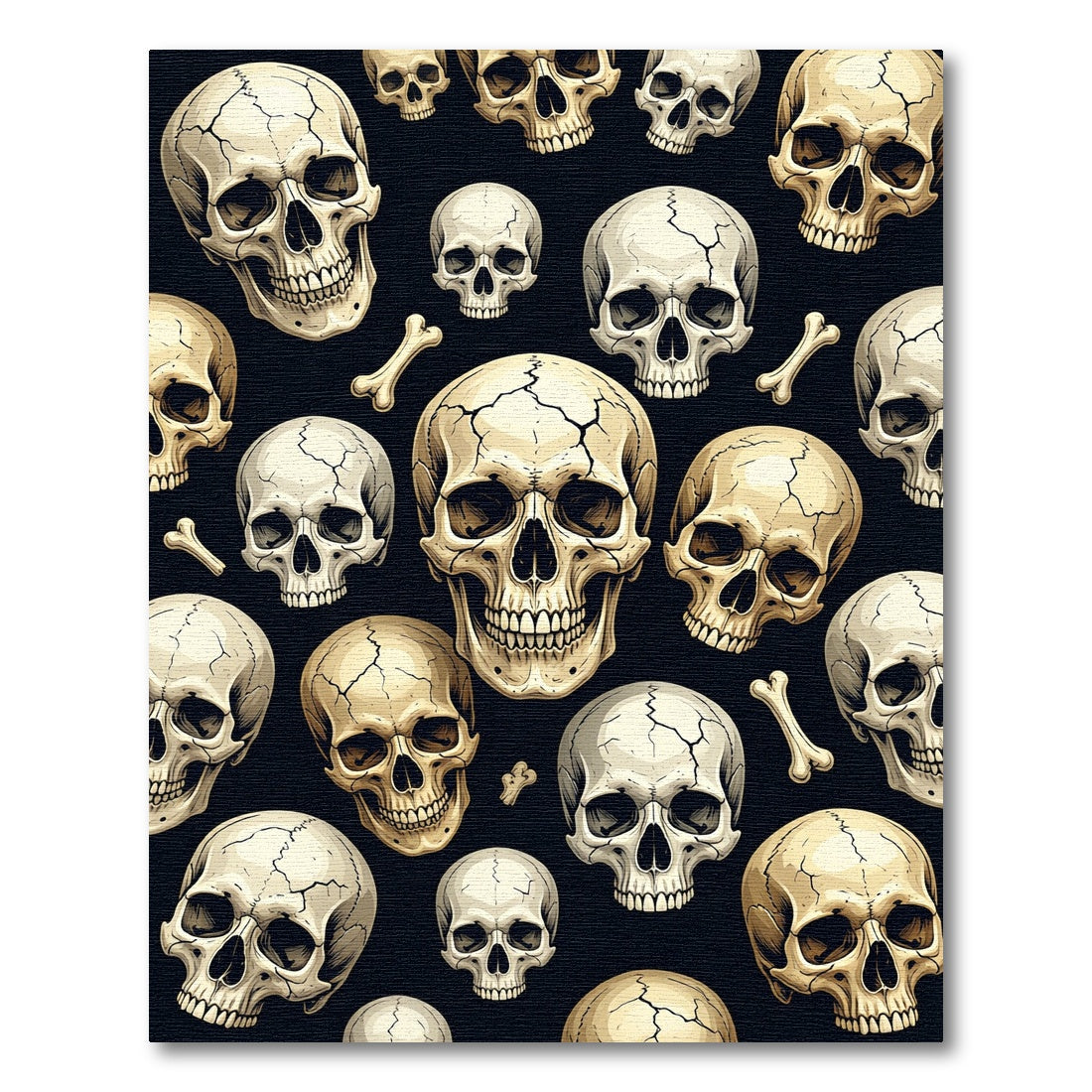 Gothic Cream Skull and Bone Arrangement Rug
