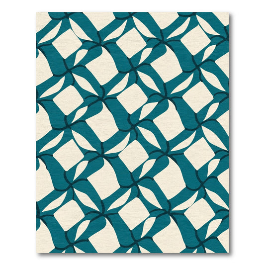 Teal Cream Abstract Interlocking Shapes Rug
