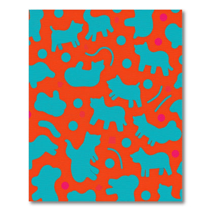 Teal Animals Orange Abstract Collage Rug