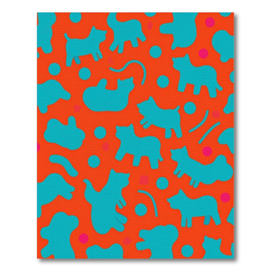 Teal Animals Orange Abstract Collage Rug