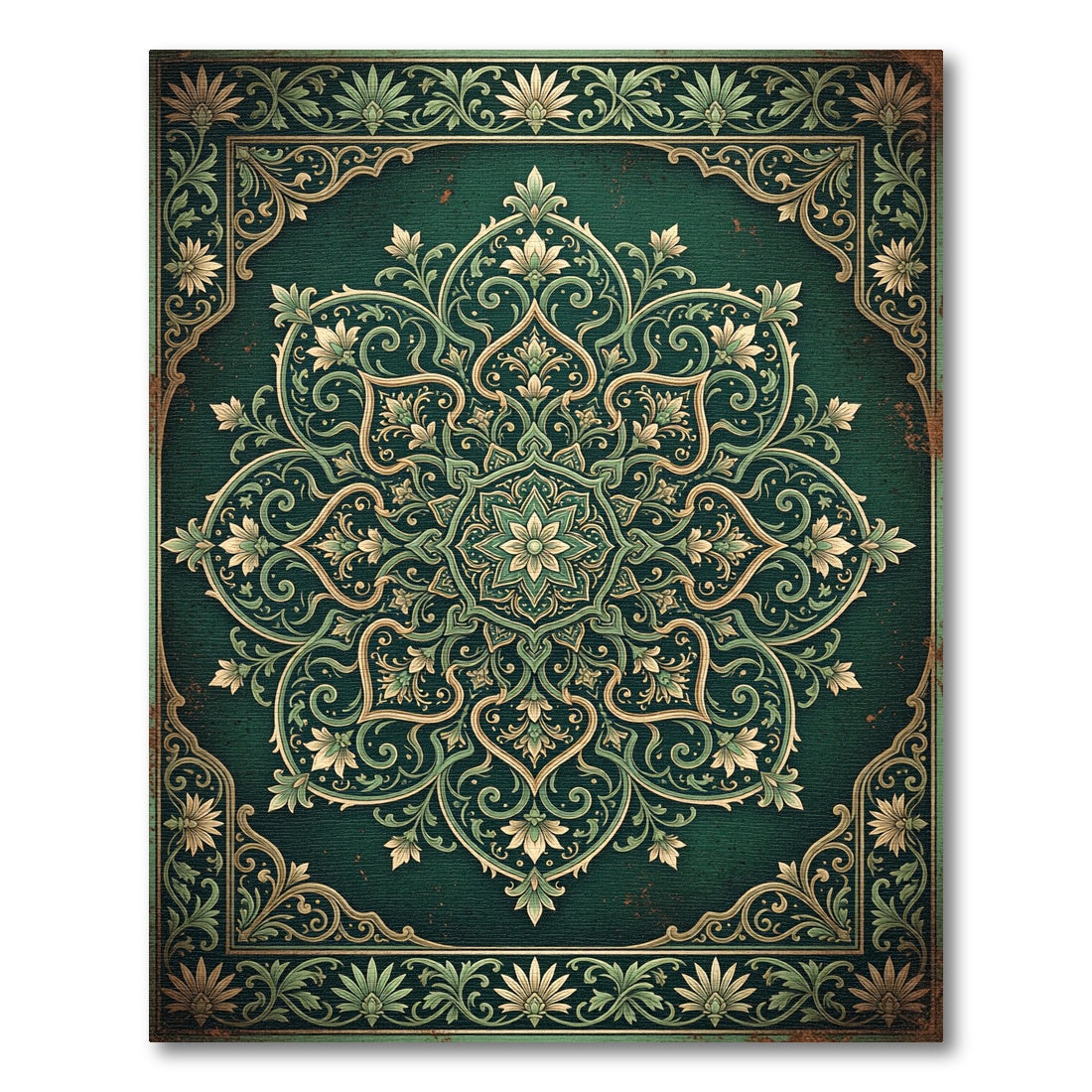 Emerald Ornate Floral Medallion Scroll Rug