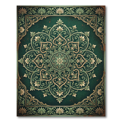 Emerald Ornate Floral Medallion Scroll Rug