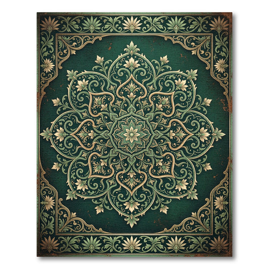 Emerald Ornate Floral Medallion Scroll Rug